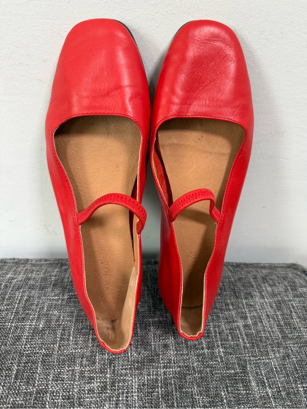 Madewell The Greta Ballet Flat Kilt Red Leather Mary Jane Square Toe Size 6.5 - Picture 4 of 11
